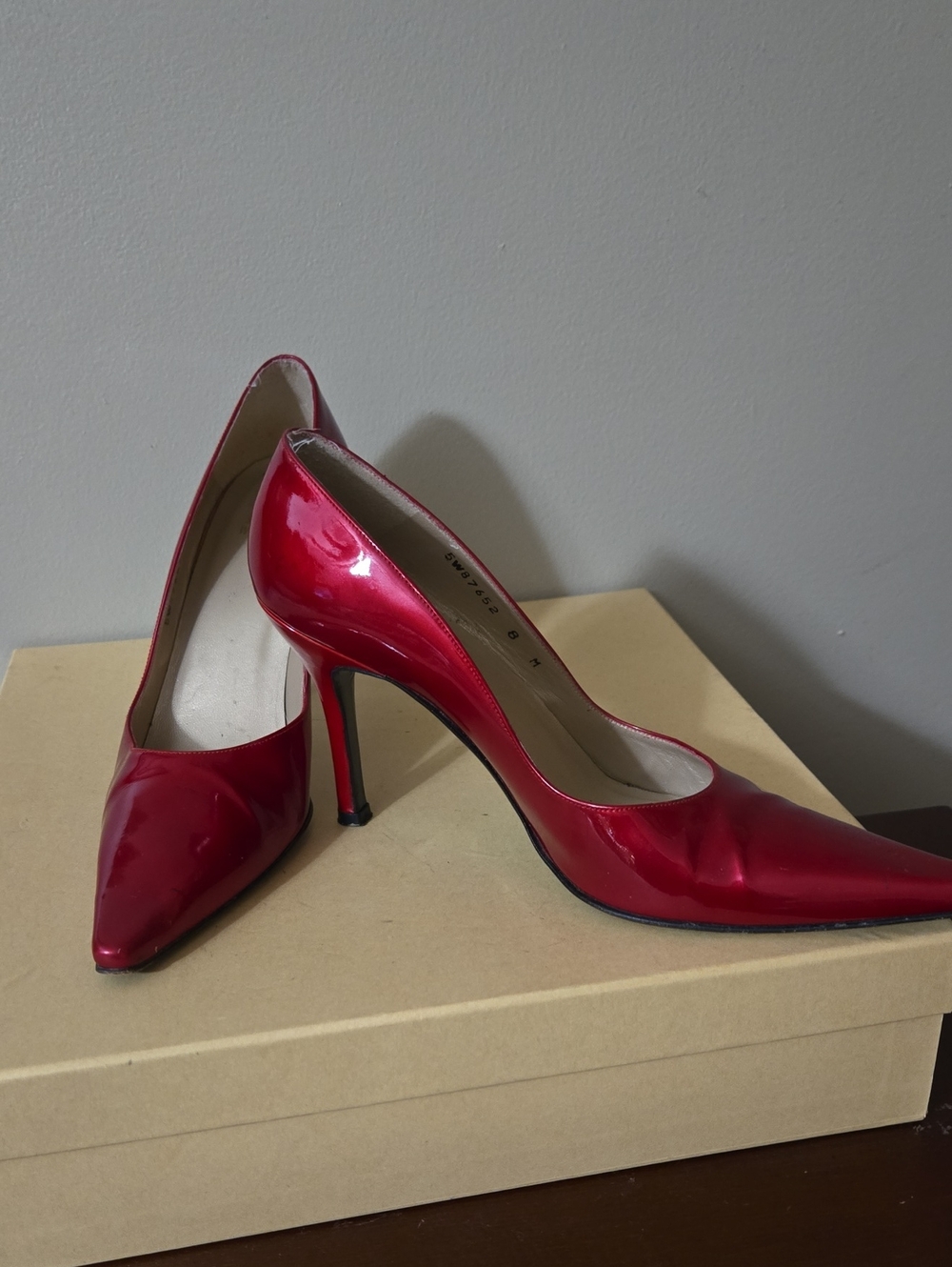 Stuart Weitzman Red Patent Pointed-Toe Stilettos Size 8M